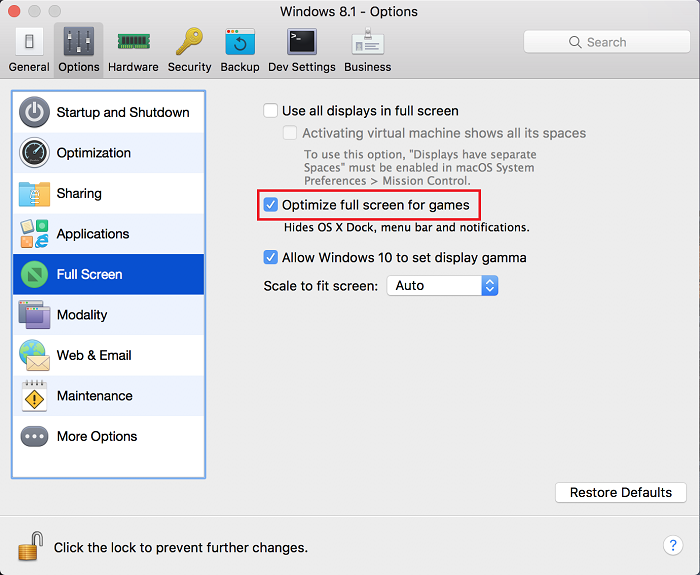 How to keep full screen on mac